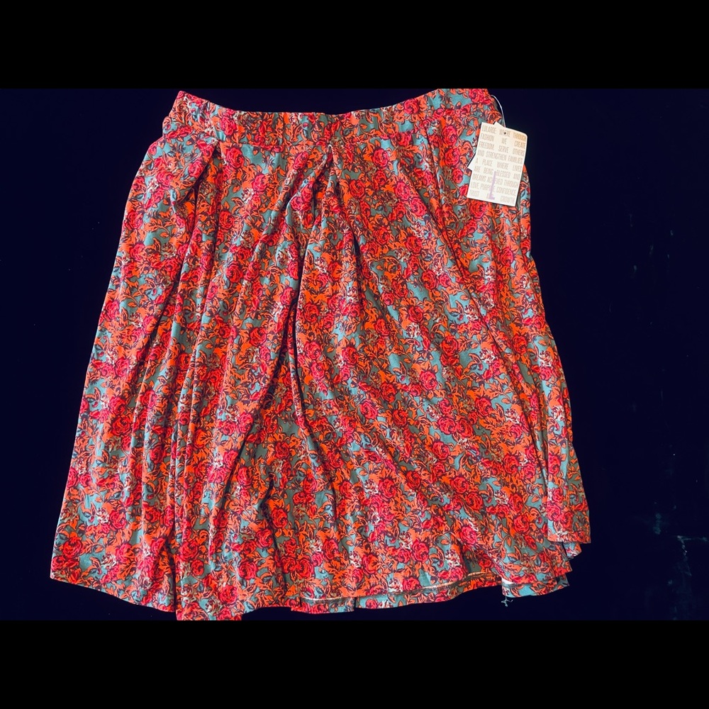 Coral & Teal Floral Skirt w/Pockets